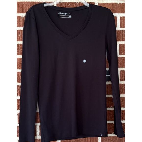 Eddie Bauer Black V-Neck Soft Cotton Blend Long Sleeve Knit Top Sz Medium NWT - Picture 1 of 4